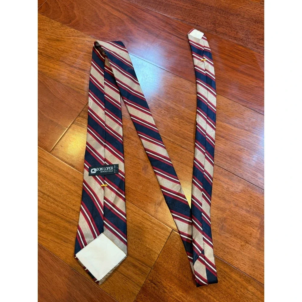 Don Loper Vintage Tie Slant Stripe Silk Retro | Tan Navy Red | 55